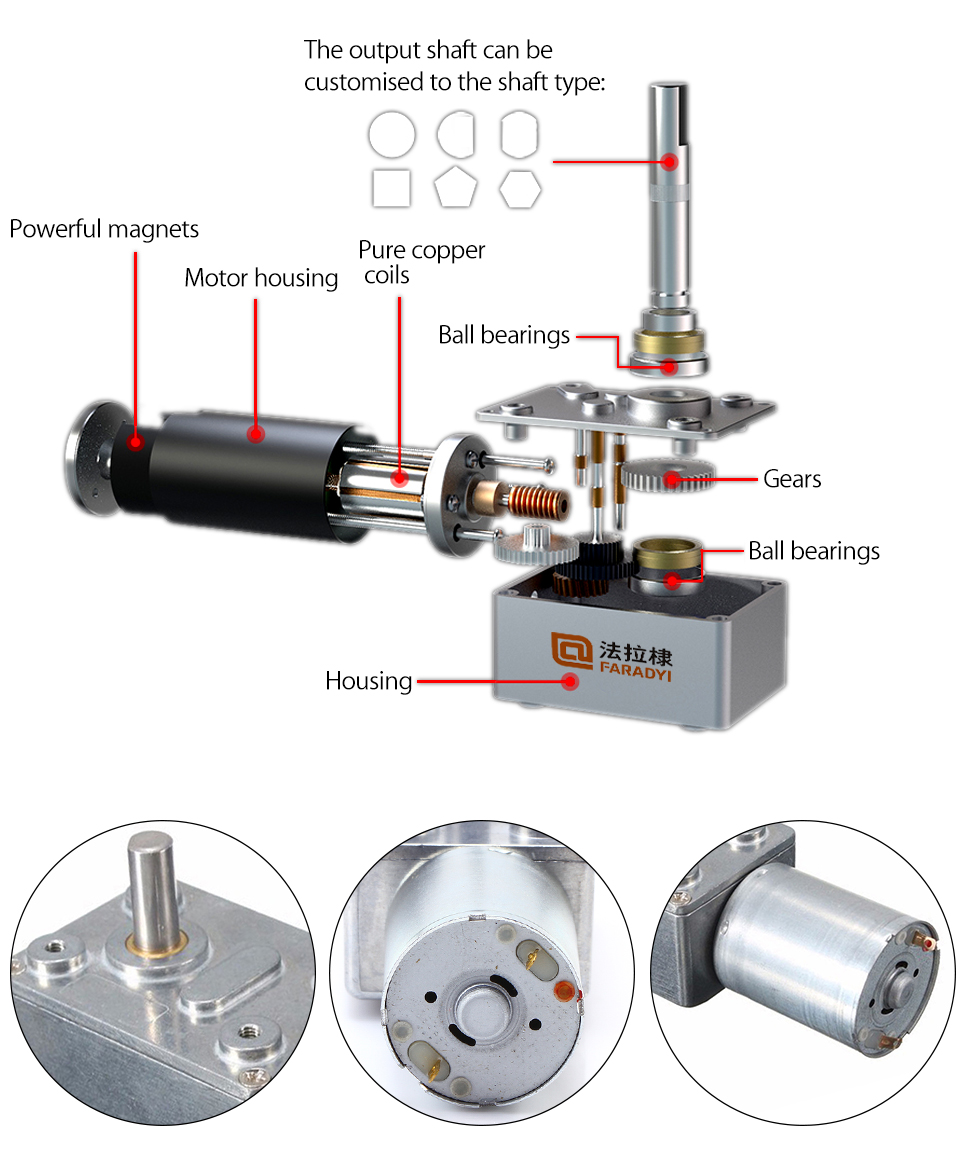 Faradyi Customizable Worm Gear Motor 12V 24V 300rpm High Torque Long Lifespan DC Motor With Encoder