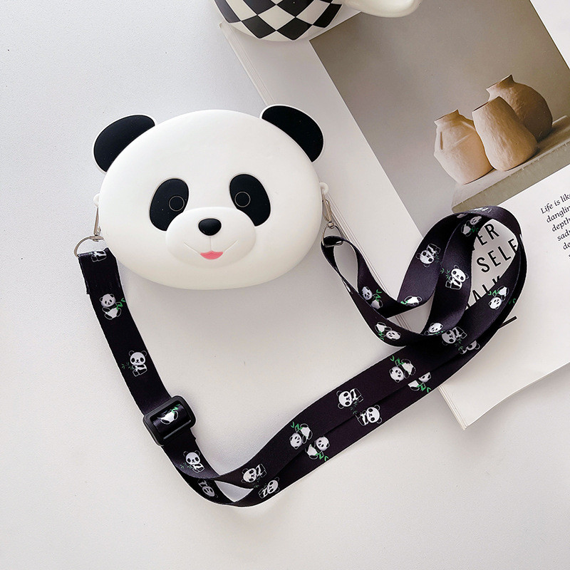 Panda Durable Silicone Pencil Case For Kids Crossbody Purse Bag Shoulder Handbag Coin Wallet Bag Makeup Storage Bag