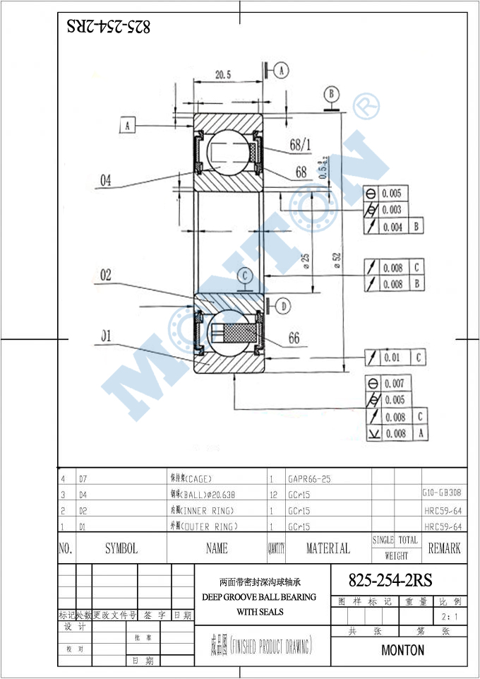 825-254-2RS Fanuc Servo Motor Ceramic Ball Bearing 