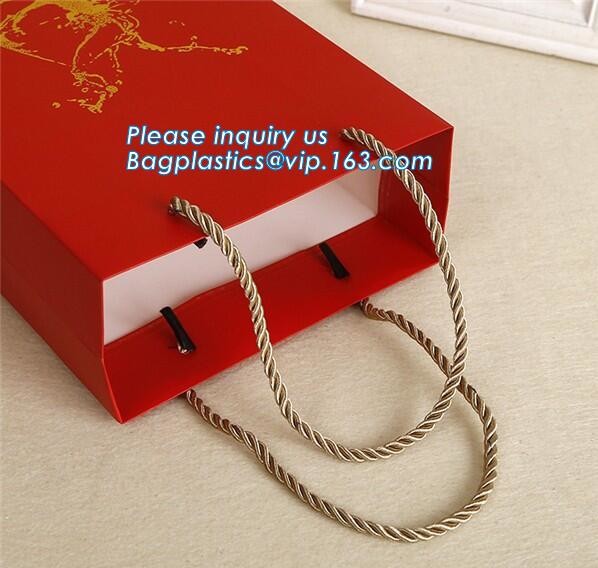 Luxury paper bags with handles Different Sizes,250gsm art paper shopping carrier bag custom printing with handle rope