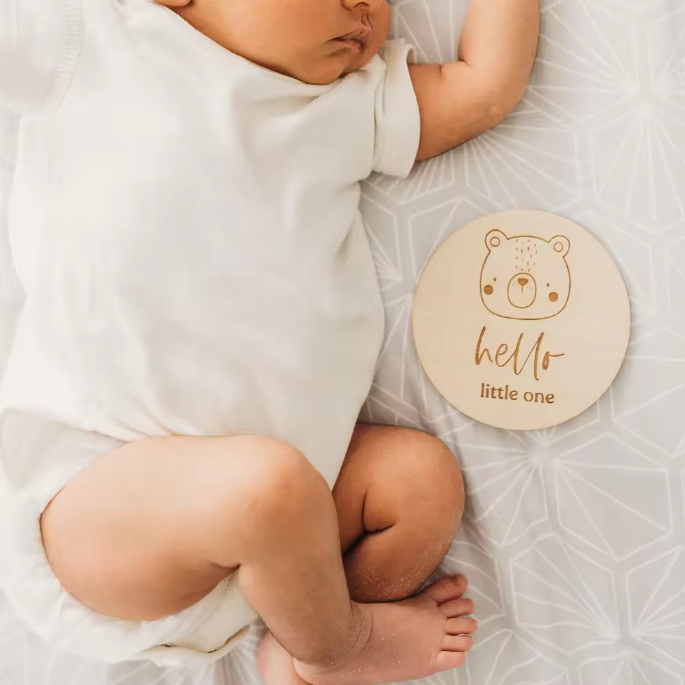 Newborn Baby Shower Gift customized laser-cut cartoon animal monthly wooden baby milestone