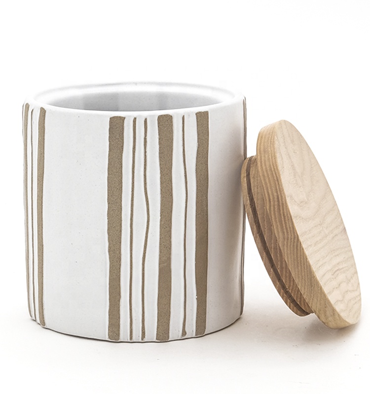 Kitchen Ceramic Coffee Storage Jars Tea Sugar Food Storage Ceramic Canister With Wood Cover