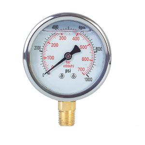  Bottom Connection 0.5cm Liquid Filled Pressure Gauges 10000 Psi 1/4&quot; NPT Manufactures