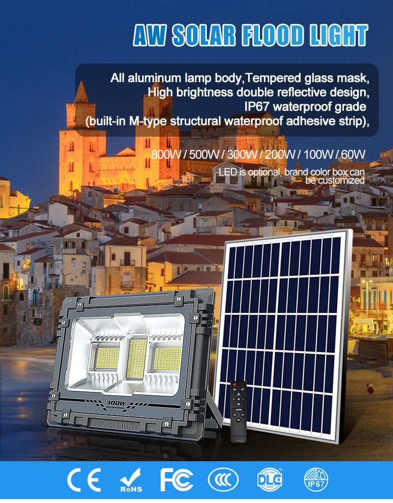 RGB Led Solar Flood Light 200w 300w 500w 800w Solar Building Light