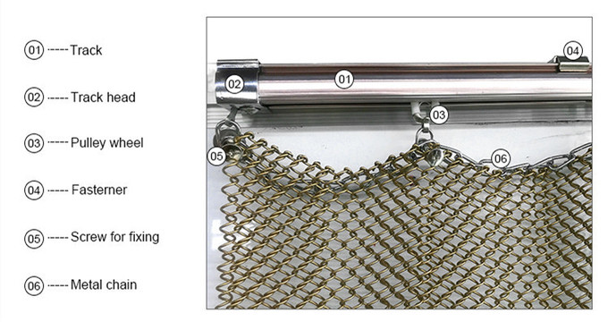 Aluminium Chain Link Metal Mesh Curtain Copper Color For Hotel Decoration