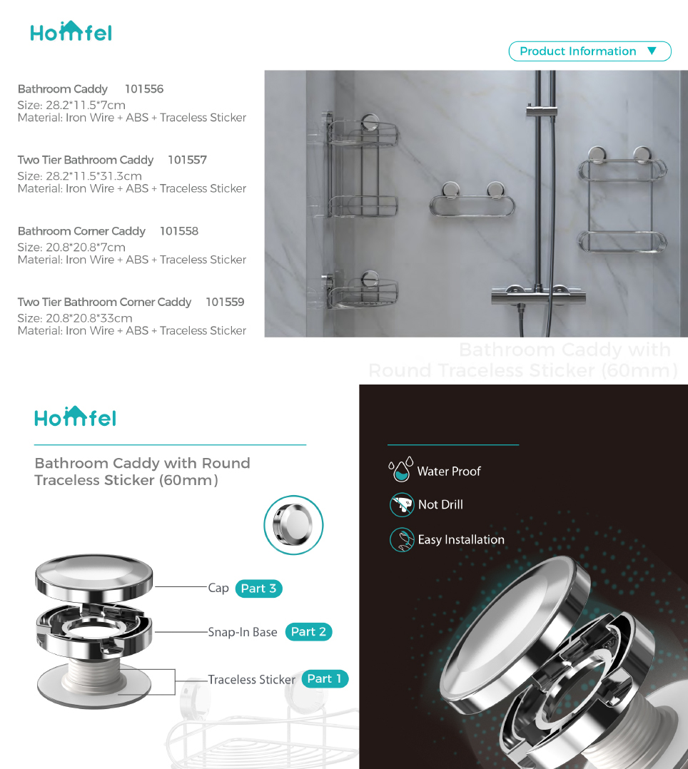 Bathroom Organizer Suction Cup Iron Wire Corner Rack Stainless Steel Shower Caddy 2 Tiers