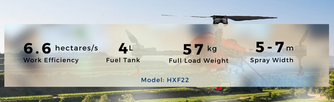 Full Load 57KG Farmland Agri Spraying Drone 4 Axis Drone 16L Hybrid Tank HXF22