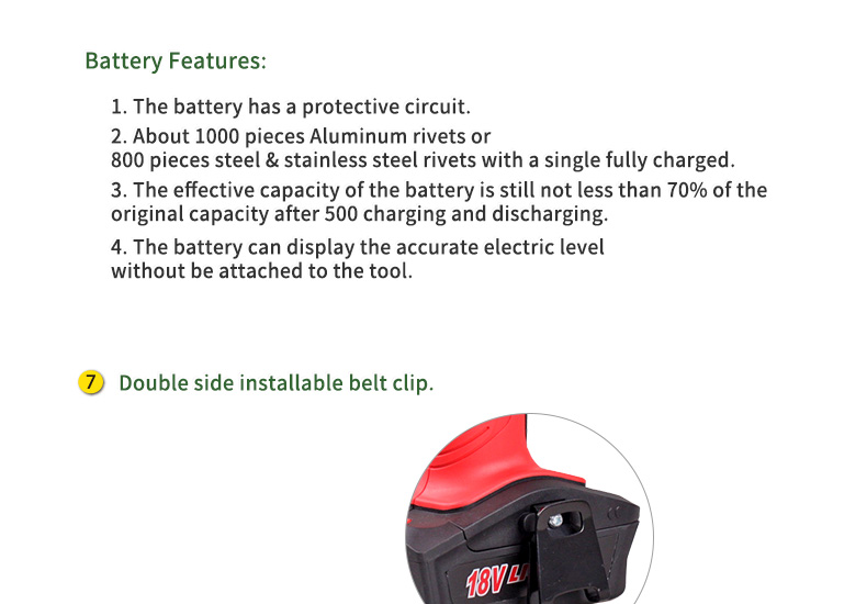 Blind RIvets 2.4mm - 5.0mm Cordless Battery Rivet Gun 21 mm Stroke