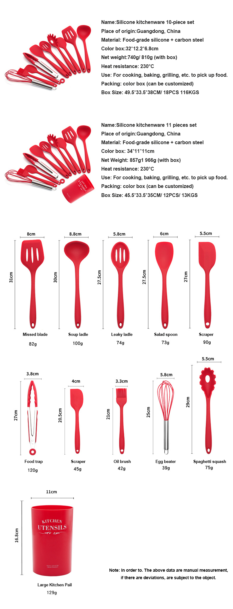 10 Piece Silicone Kitchen Cooking Utensil Set LFGB