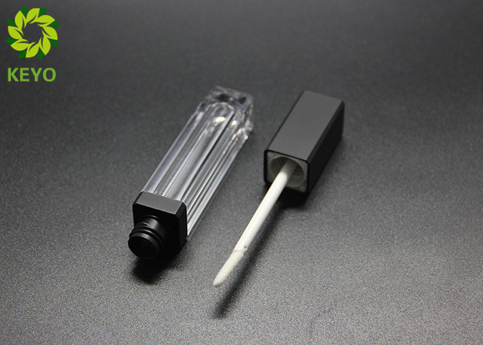 Square Shape Custom Transparent Lip Gloss Empty Tubes Black Cap With Brush