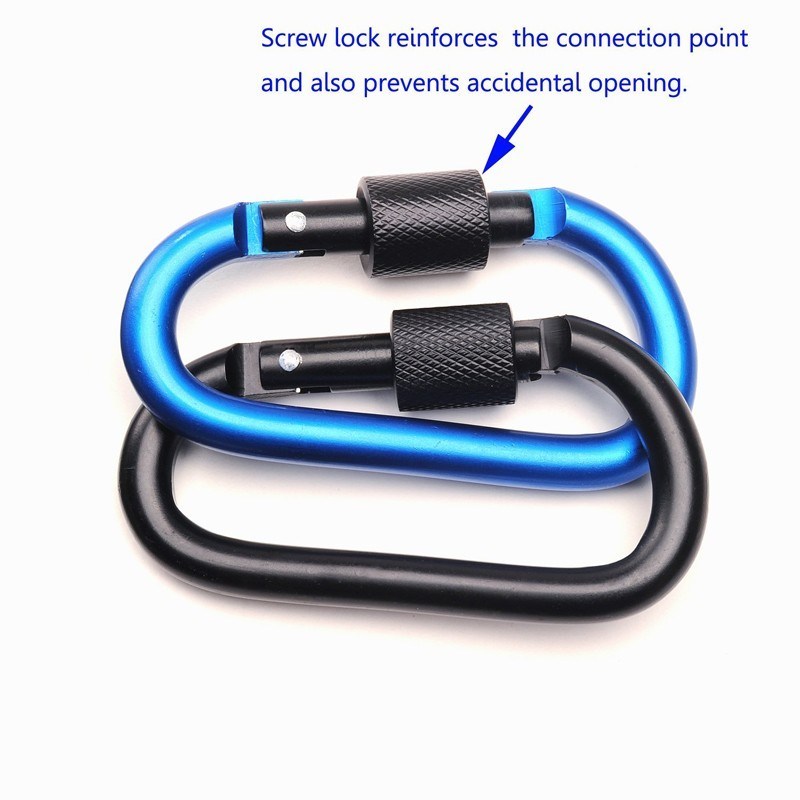 D Shape Aluminum Keychain Carabiner Clip with Screw Lock