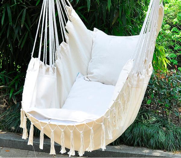 White Macrame Tassel Hanging Hammock Chair For Bedroom Swinging Chair Indoor