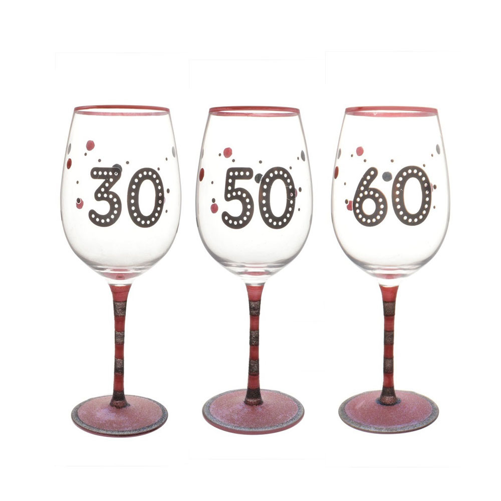 High Quality Personalized Glitter Tem Birthday Gift Red Wine Glass