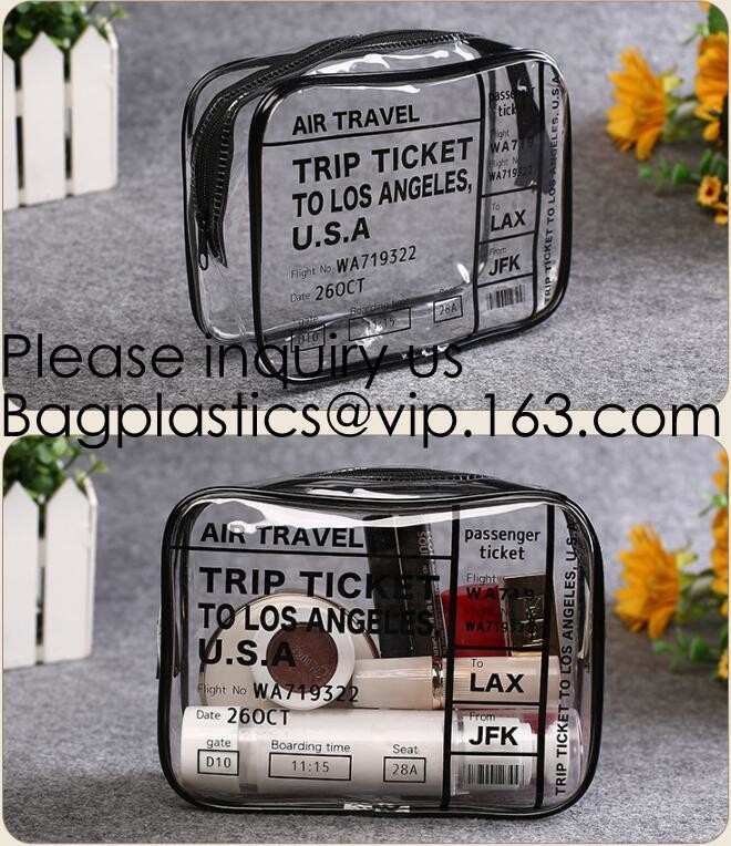 Clear Zipper Pouch with Strap Makeup Bag PVC Cosmetic Pouch,Printing Clear Zip lockk Cosmetic PVC Pouch, bagease, bagplast