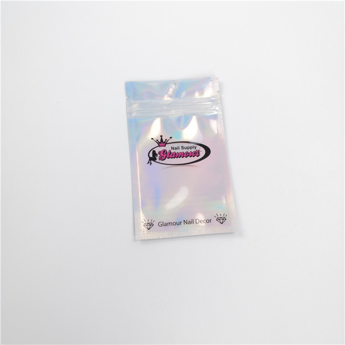 Nail Polish Cosmetic Packaging Bag Custom Printing Shinny Hologram With Transparent Front