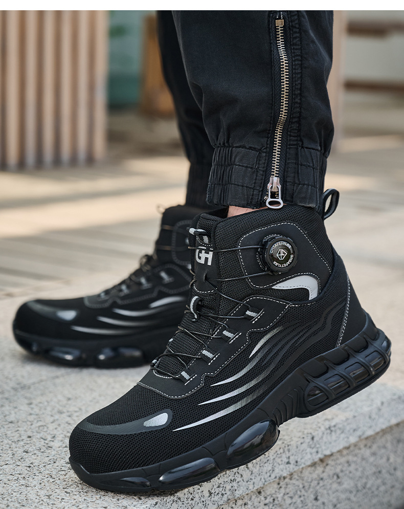 Black / Gray Fly Weave Safety Boots With Kevlar Midsole And Air Cushion Sole For Comfortable Work