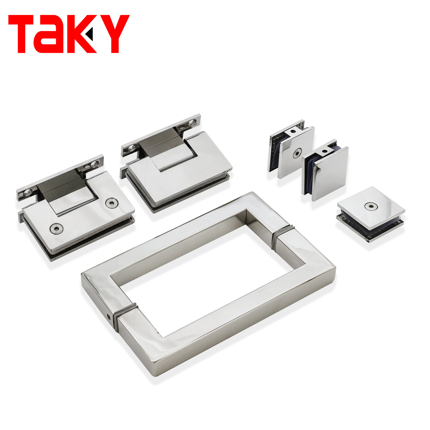 Open Style Hinge Glass Door Square Handle Kit for Whole Set Stainless Steel Shower