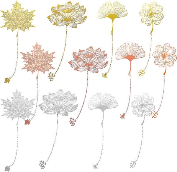 Flower Leaves Butterfly Silver Gold Plated Bookmarks Letterpress Gravure