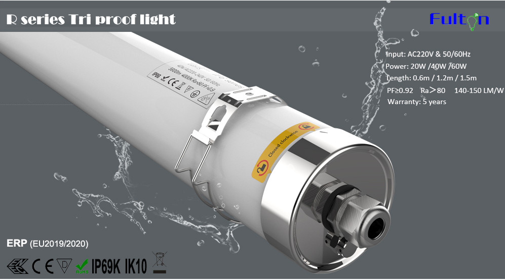 IP66 IK 10 Tri Proof Light 60mm - 1500 Mm 240 Degree Luminous Surface R Series