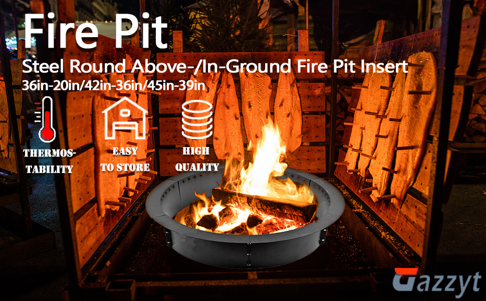 Smokeless Fire Pit Insert Steel 45" Round Foldable Fire Pit Ring with Air Vents and Coller Support
