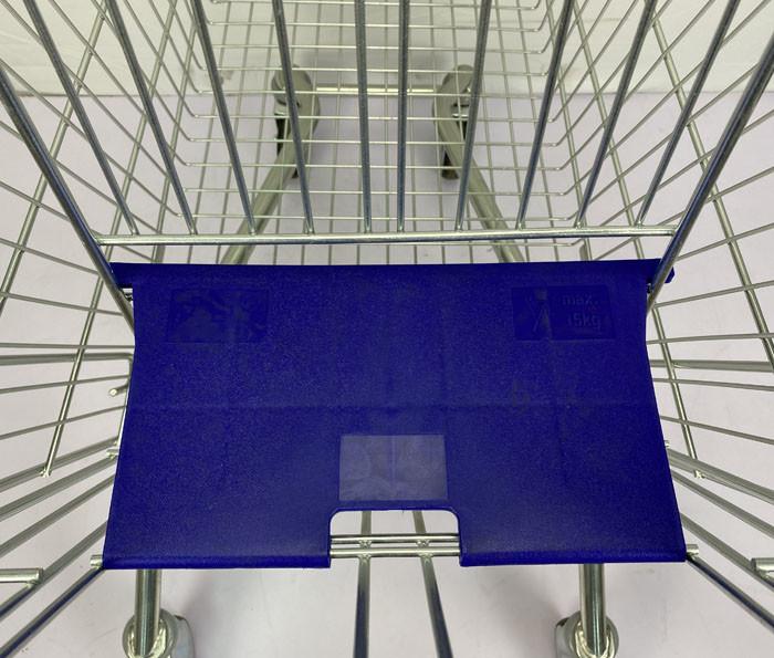 Blue Plastic Parts Supermarket Shopping Trolley Custom European Style With 4 PU Wheels And Lock