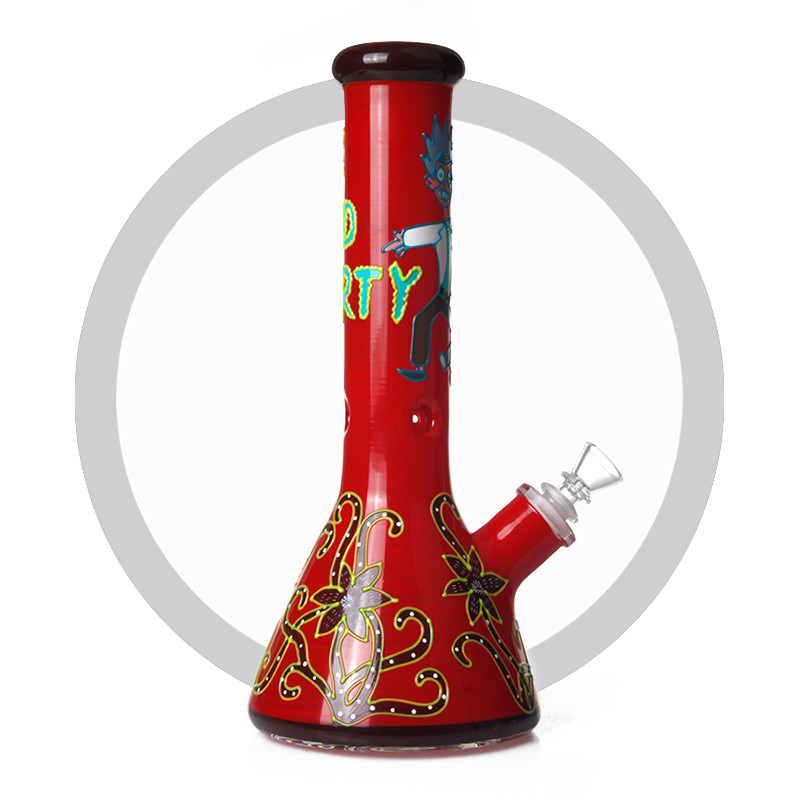 Red 7MM Glass Smoking Pipe Rick and Morty Art Beaker Luminous Bong