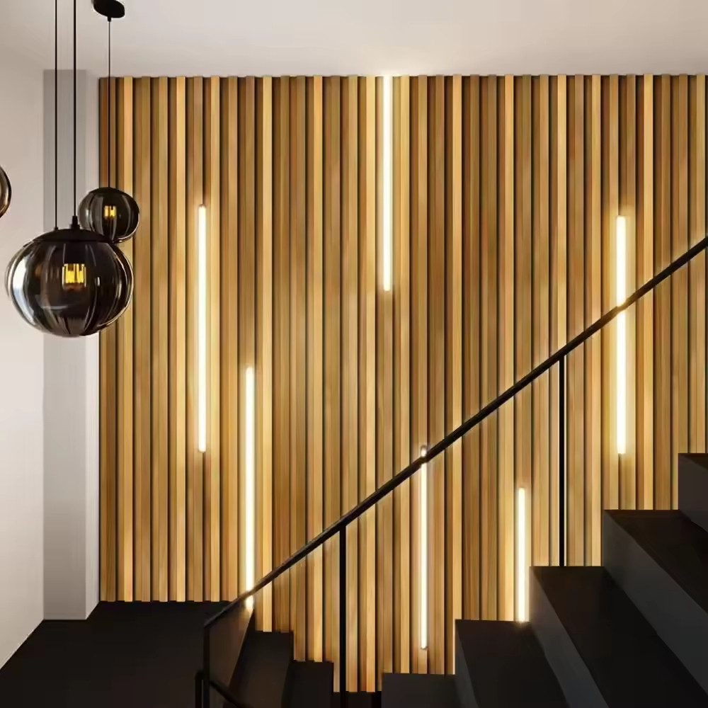 PVC Veneer MDF PET Wooden Grille Acoustic Wall Panel With Lights Various Options