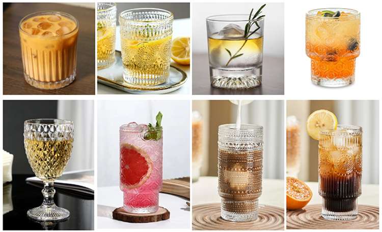 Factory Direct Retro Embossed Coffee Crystal Clear Glass Cup