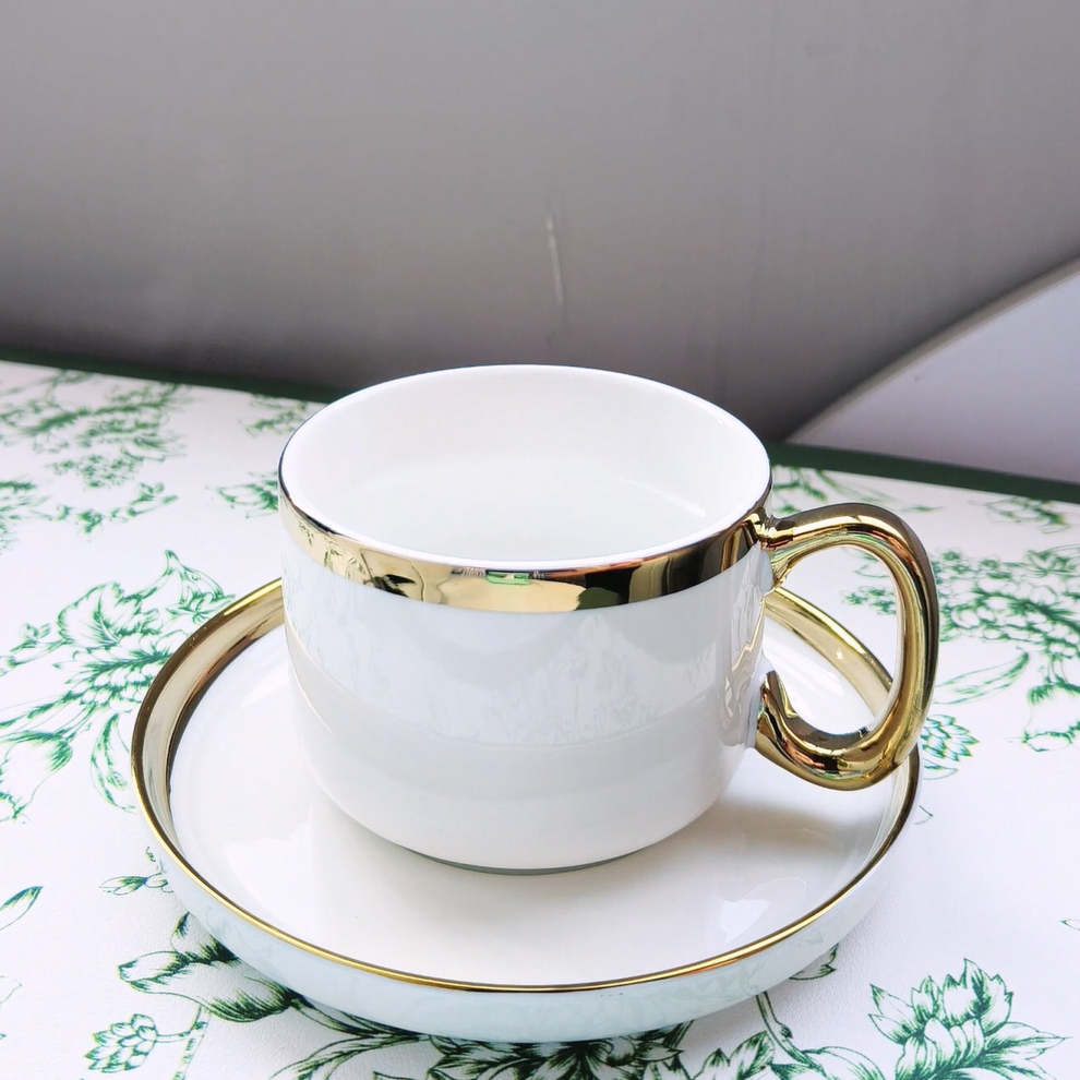 Business Gifts Occasion Porcelain Gold Rim Cup And Saucer Set For Mom On Mother'S Day