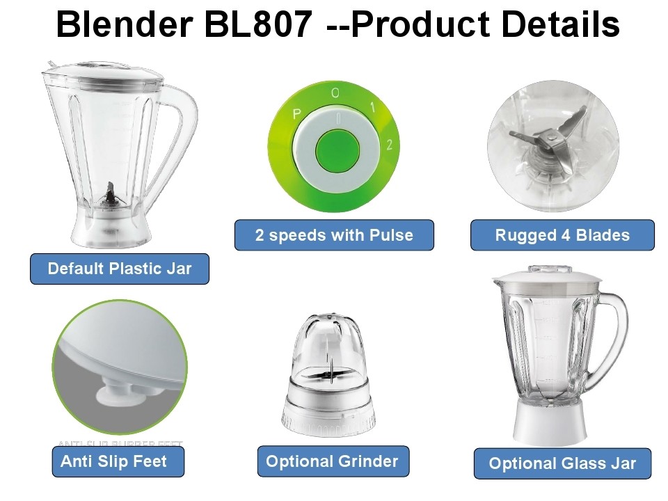 Popular BL807 Plastic / Glass Jar Food Blender