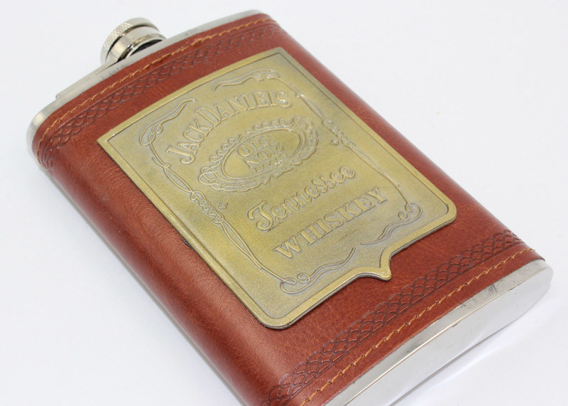 Antique 9 Oz Hip Flask Business Gift Set Leather Patch Pu Ss Wine Bottle Set