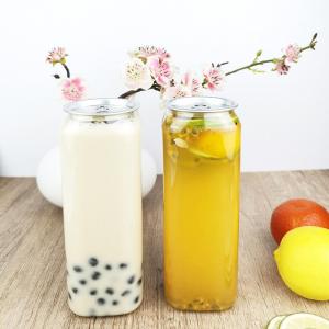 China 0.5L Food Grade Square PET Plastic Bottles With Cans Lids Juices Beverages on sale