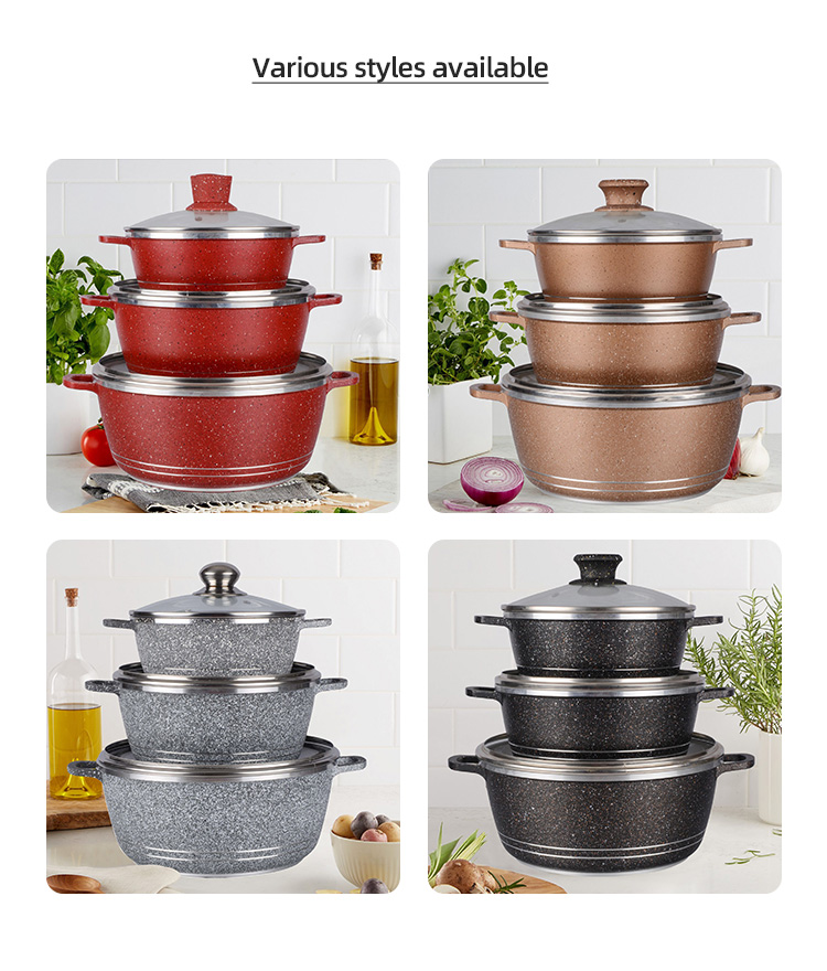 Multifunction 6pcs Double Bottom Die Cast Nonstick Aluminum Cookware Set