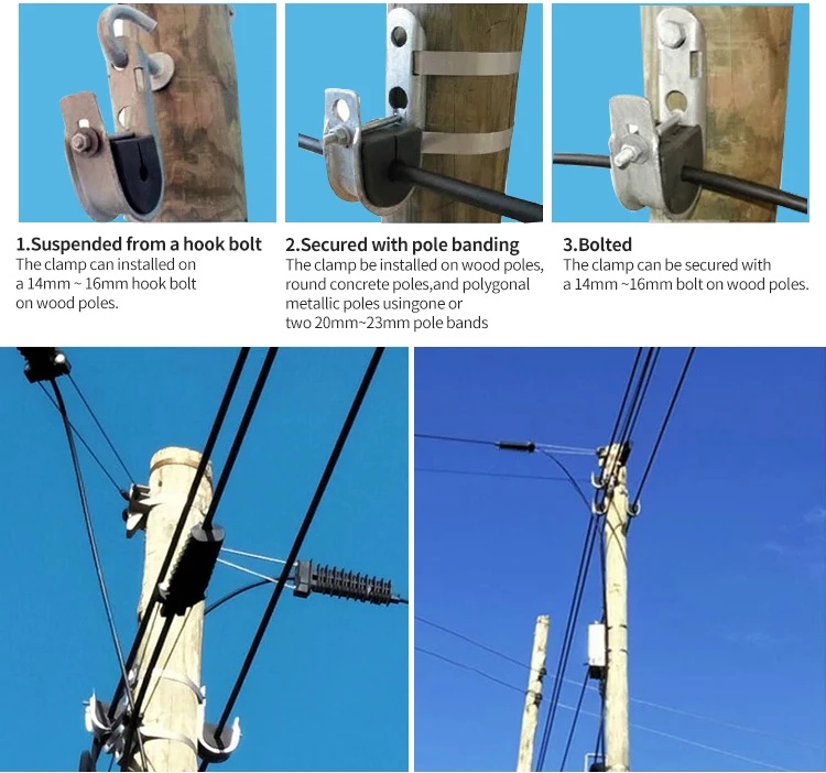 Black Round Type ADSS Optical Cable Fitting Fiber Optic J Hook Suspension Clamp with PA6 PA66 and Metal Material