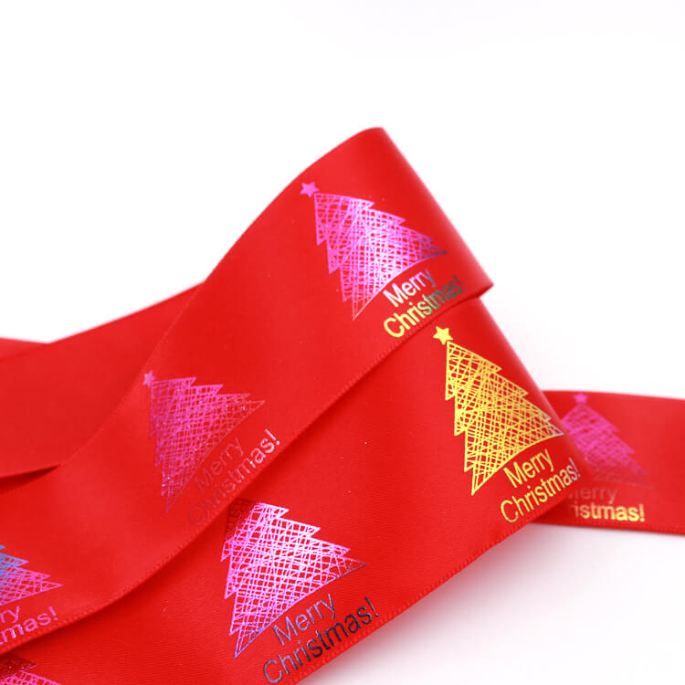 Green / Red Color Personalised Printed Ribbon Double Face For Christmas