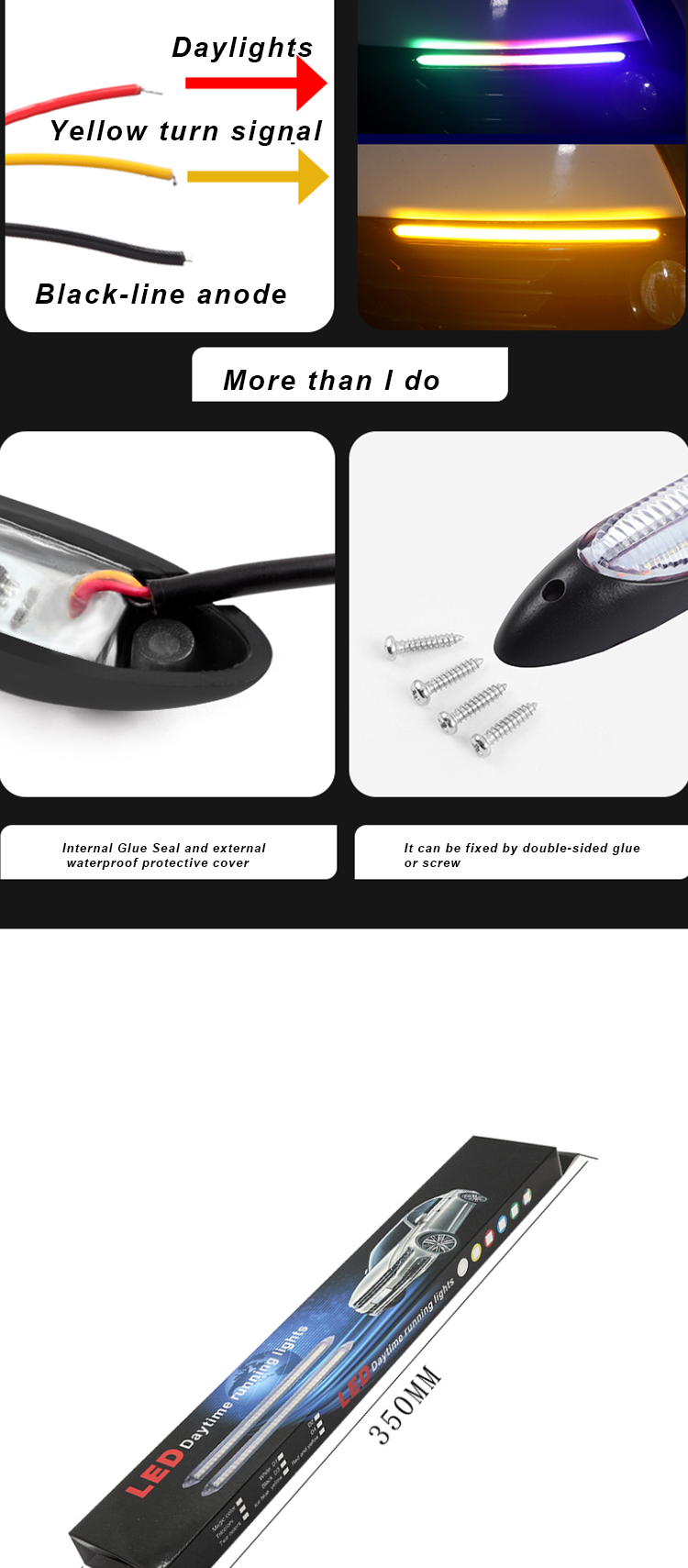Drl Emergency Warning Car Headlight Led Tube Two Color Streamer Turn Signal