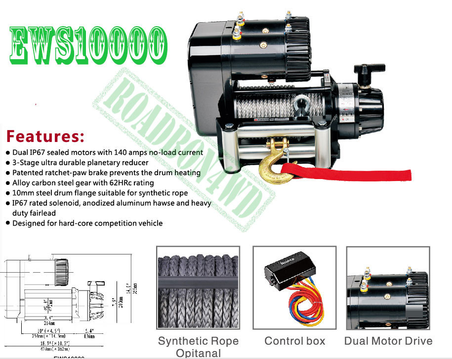 Dual Motor Electric Winch Off Road Electric Winch 4X4 12V 10000Lb 10000Lbs Recovery Winch with Synthetic Rope / Wire Rop