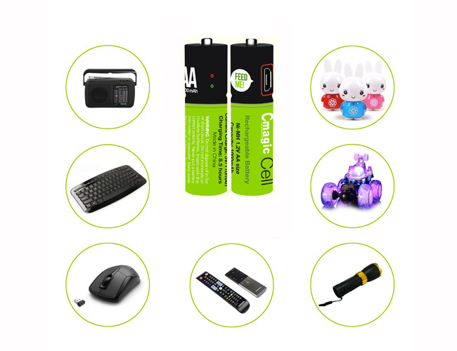 Rechargeable Smart USB AA Battery 1.2v 1000mah NI - MH Material Customized Color