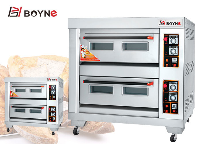 Commercial Gas Deck Oven Stainless Steel Double Deck Four Trays Bread Baking Oven