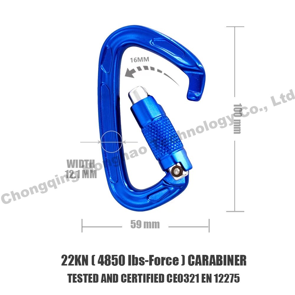 22KN D Shape Auto Lock High Strength Aluminium Alloy Climbing Safety Carabiner Hardware
