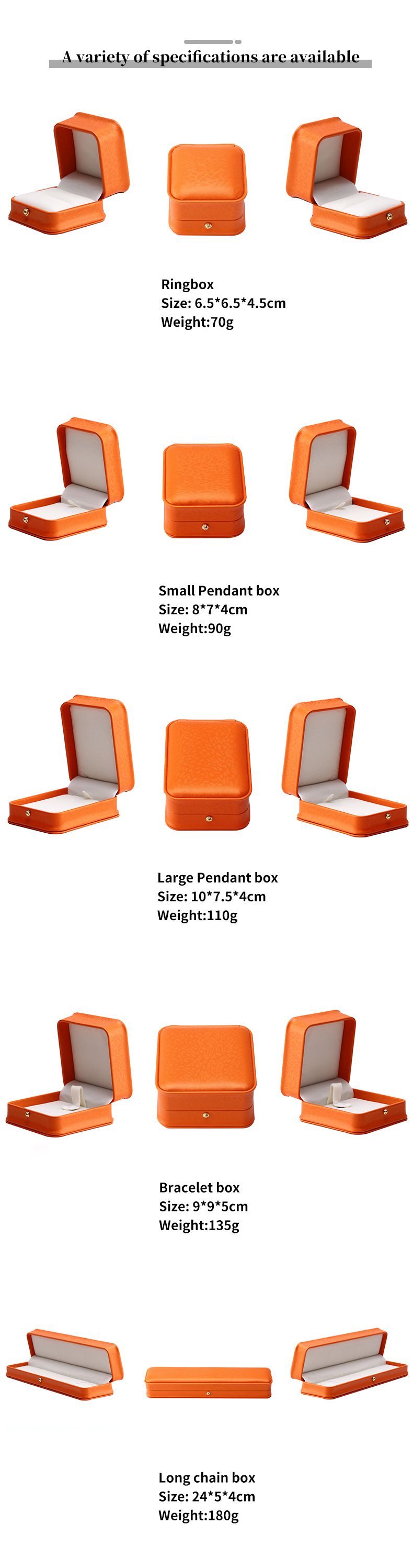 Orange Snow Grain Noble PU Leather Jewelry Box for Luxury Storage Packaging