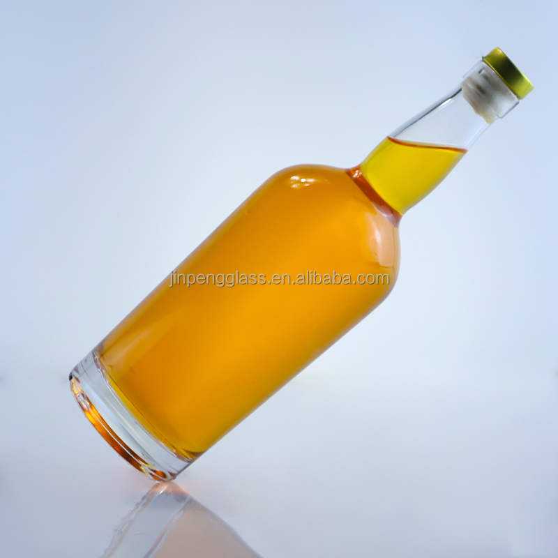 Customized Logo 750ml Clear Flint Round Glass Bottle for Gin Rum Champagne Liquor