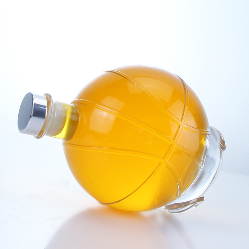 Whisky Gin Rum Vodka Glass Collar Ball Shape Bottle with Custom Cap and Cork Stopper