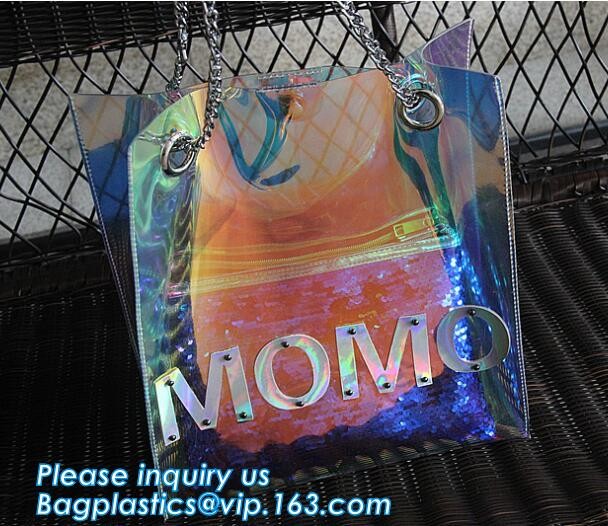 luxury handbag women chain shoulder bag clear PVC plastic tote bag, Tote Bag Clear Shoulder PVC Bag with Zipper, pac, ba