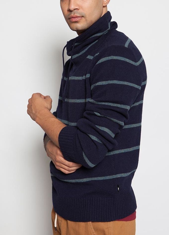 Full Lambswool Knit Pullover Sweater Hoodie Jersey Type With Stripe Thick