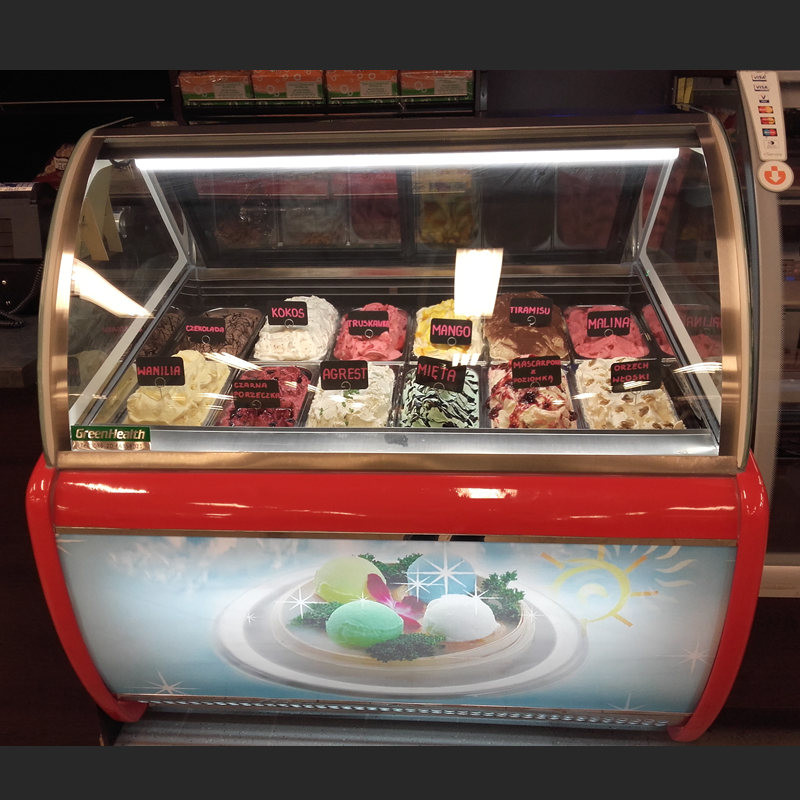 Commercial 10 Pans Ice Cream Display Freezer With Customized Light Box