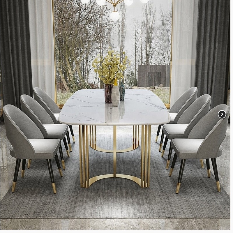 Adjustable 6 Person Round Dining Table Marble Stone Slab Top