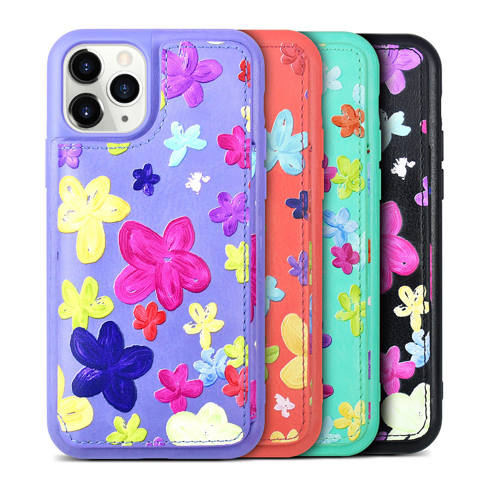 Floral Pattern Card Pocket Phone Case Kickstand Makeup Mobile Cover For Iphone 12