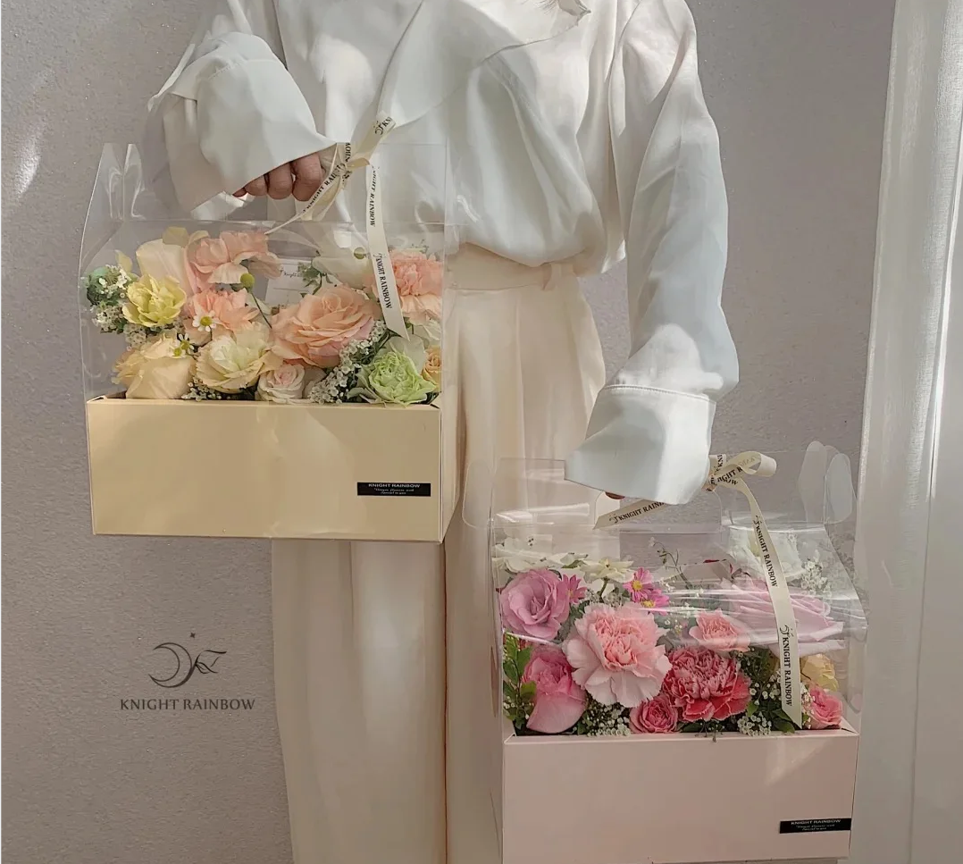 DIY Transparent Flower Cake Boxes PVC Wedding Christmas Birthday Gift Packaging with Handles