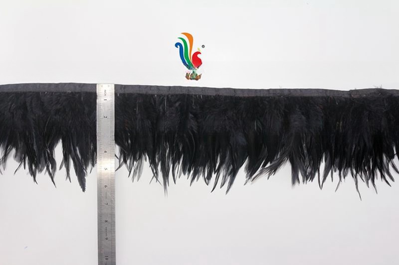 Dyed Pattern Black Satin Hackle Feather Fringe Trim for Party Decoration 4-6inch